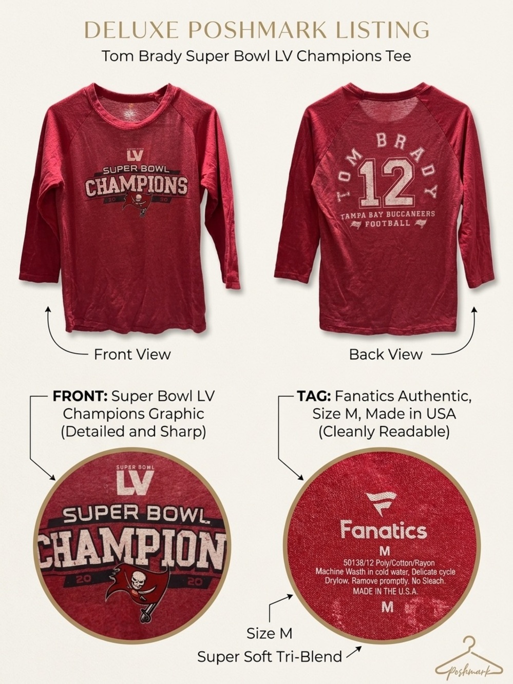 Tom Brady Tampa Bay Buccaneers Super Bowl LV Champions Raglan Shirt - Fanatics M